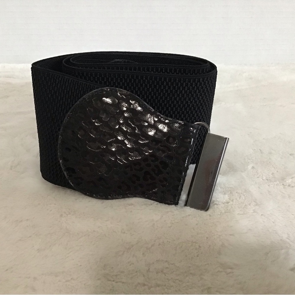 Statement Belt Plus Size Faux Leopard Trim Black Stretch Women’s Belt